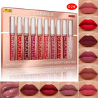 Matte Liquid Lipstick Lip Oil 10pc/set, Waterproof Velvet Lip Gloss Long Lasting Non-transfer Nude Red Pink Daily &Party Makeup mbzr