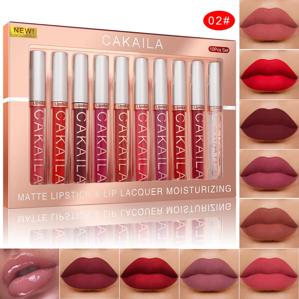 Matte Liquid Lipstick Lip Oil 10pc/set, Waterproof Velvet Lip Gloss Long Lasting Non-transfer Nude Red Pink Daily &Party Makeup mbzr