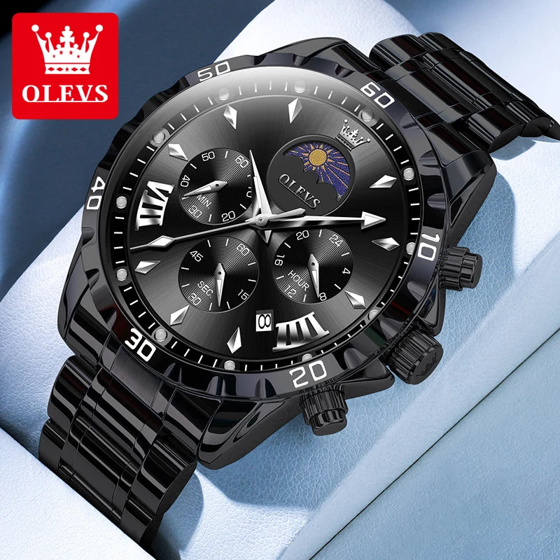 OLEVS Fashion Brand Men's Watch Waterproof and Luminous Calendar Lunar Phase Timing Code Watch Luxury Sports Men's Quartz Watch mbzr