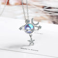 S925 Sterling Silver Gradient Moonstone Star Moon Universe Diamond Zircon Women's Clavicle Pendant Necklace (40cm+3.5cm)