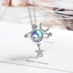 S925 Sterling Silver Gradient Moonstone Star Moon Universe Diamond Zircon Women's Clavicle Pendant Necklace (40cm+3.5cm)