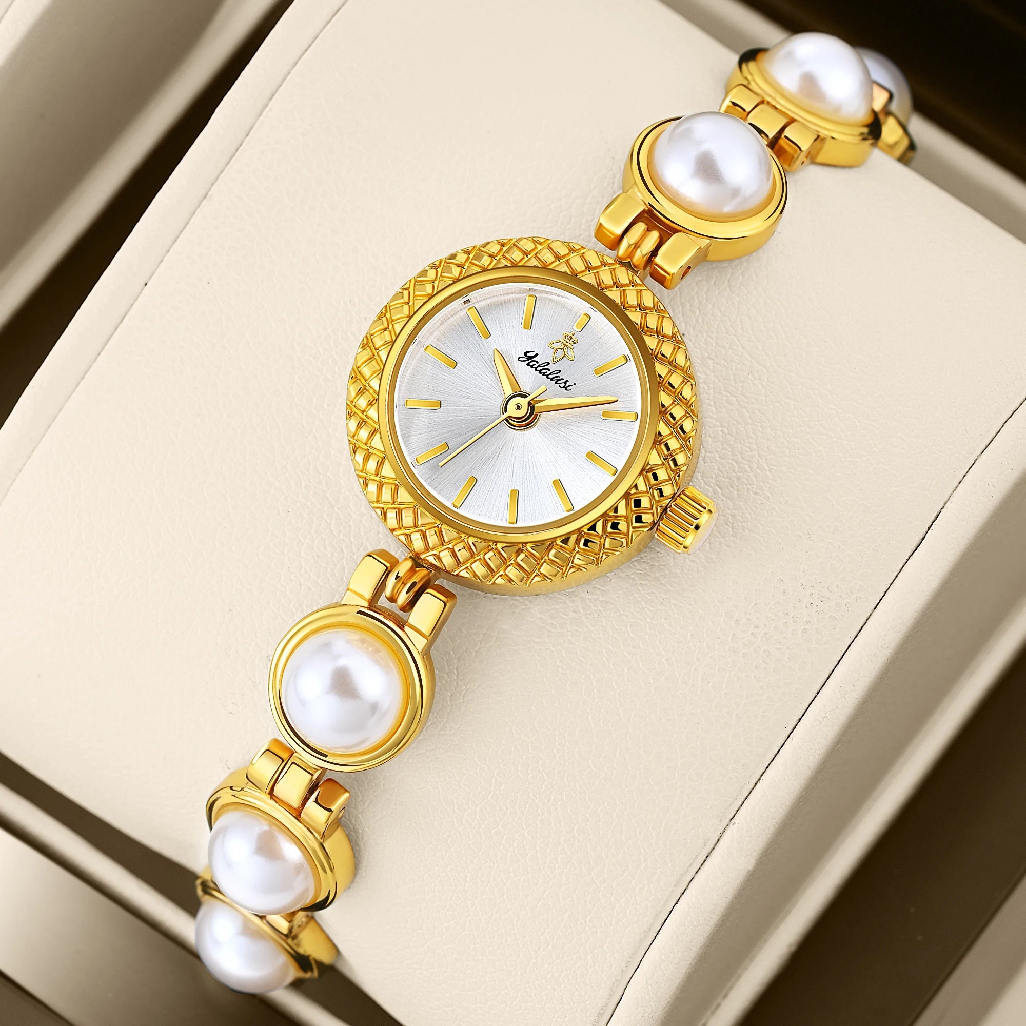 YaLaLuSi Vintage Gold  Green Women Watch  Inlaid Chain Bracelet Elegant Ladies Quartz  Wristwatch With Gift Box