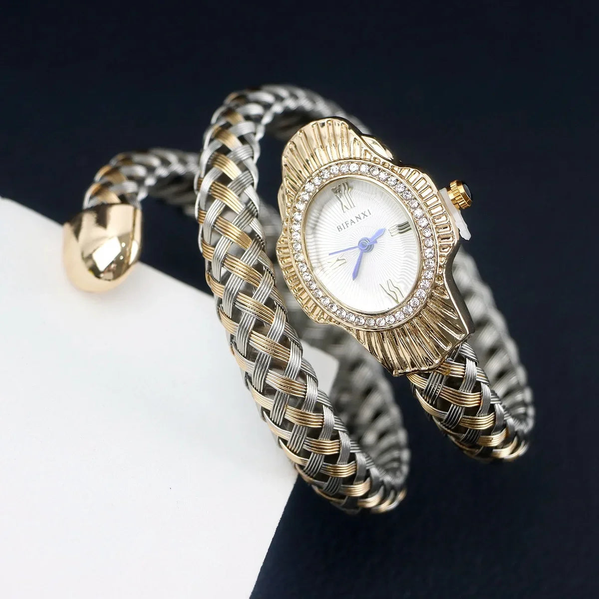 Fashion Diamond BIFANXI New Quartz Watch Women Unique Snake Shape European American Bracelet Watches Wire Braided Lady Wristatch
