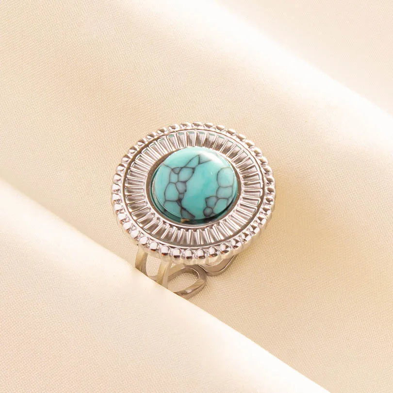 1pc Stainless Steel Boho Turquoise Open Finger Rings Trendy Adjustable Women Multi Layers Stackable