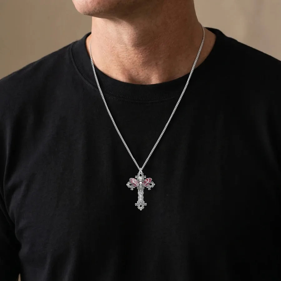 Vnox Gothic Cross Pendant Necklace, Vintage Punk Alloy Cross Chain, Religious Amulet Jewelry Gift for Men Women Hip Hop Necklac