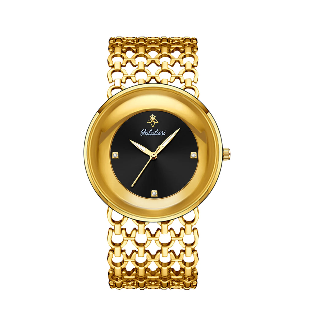 YaLaLuSi Old Money Luxury  Ladies Watch Oversized Curved Round Dial Hollow Fishnet Mesh Chain Bracelet Minimal Crystal Marker Elegant Office Quartz Wristwatch For Women