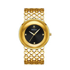 YaLaLuSi Old Money Luxury  Ladies Watch Oversized Curved Round Dial Hollow Fishnet Mesh Chain Bracelet Minimal Crystal Marker Elegant Office Quartz Wristwatch For Women