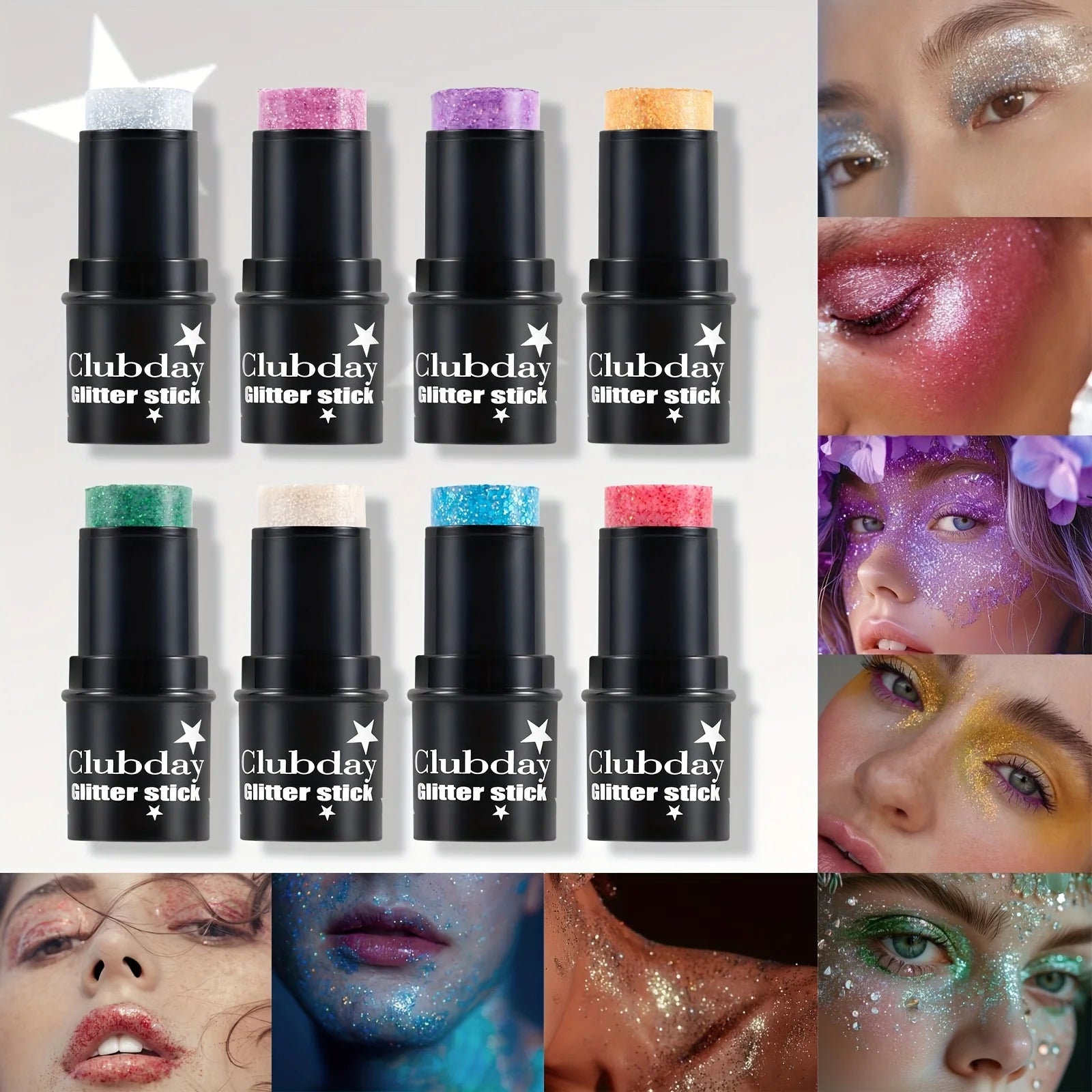 Multi-Use Glitter Stick for Face & Body – Shimmer Eyeshadow Highlighter Crayon, Holographic Makeup for Festival, Stage, mbzr