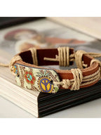 Vintage Style Hot Paint Peace Sign PU Leather Bracelet Woven Bracelet