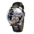PINDU Design Man Wristwatch Transparent Hollow Design Celestial Roulette Quartz Watches Water Resistant Leather Men's Watch Box