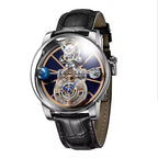 PINDU Design Man Wristwatch Transparent Hollow Design Celestial Roulette Quartz Watches Water Resistant Leather Men's Watch Box