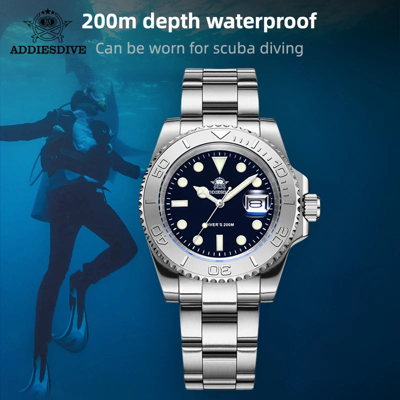 ADDIESDIVE Luxurious Men's Analog Quartz Watch BGW9 Luminous 20 Bar Waterproof Men's Diving Stainless Steel Men Watches H3