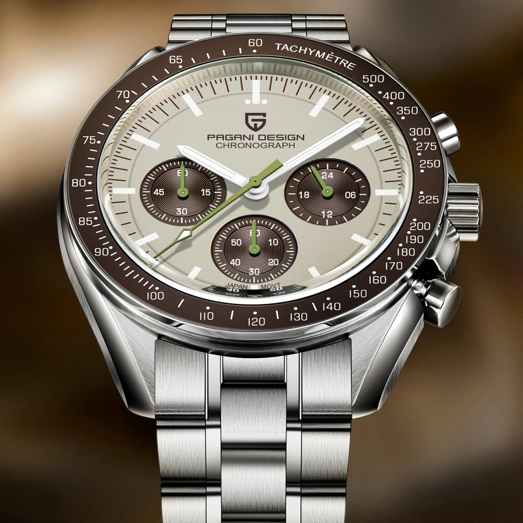 PAGANI DESIGN 2026 New Light Tan Retro Quartz Watch For Men Sports Chronograph AR Sapphire Crystal Luminous Wrist Watch Men VK63
