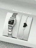 2pcs/Set Women Stainless Steel Band Square Fashion Minimalist Numeric Dial Quartz Watch & Bracelet