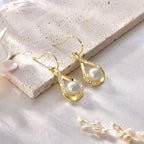 OXTAO Infinity D Moissanite Dangle Hook Earrings for Women 8mm Natural Freshwater Pearl Earrings Wedding Jewelry Gift 14K Gold Filled