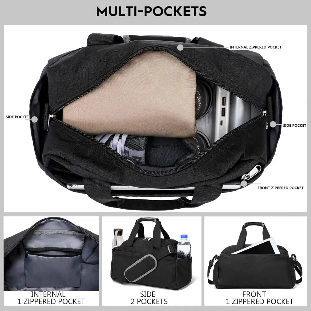 14 inch Small Gym Bag for Women & Men, Mini Duffel Bag for Travel Sports Lightweight Carry On Bag, Black mbzr