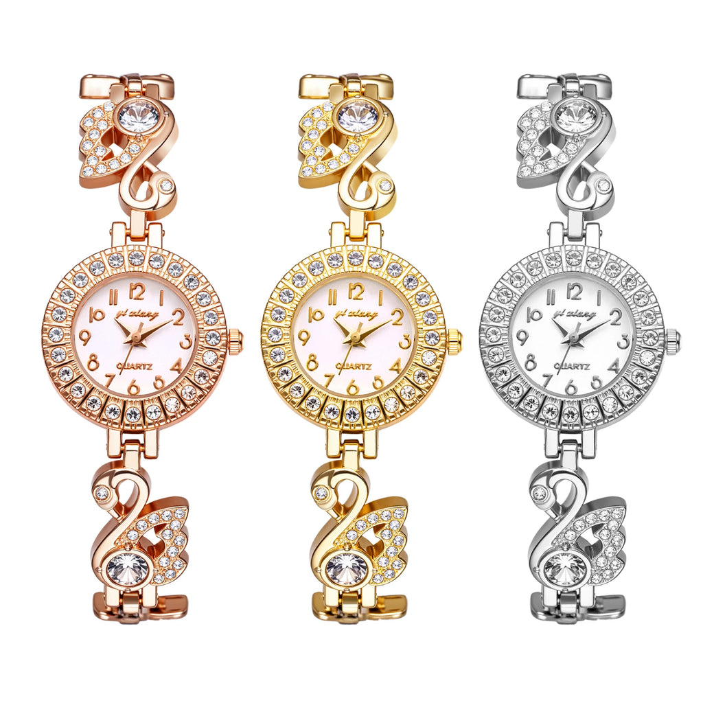 Ladies Watch Quartz Ultra thin full diamond case Arabic numerals scale full diamond cygnet decorated watch band Ladies bracelet