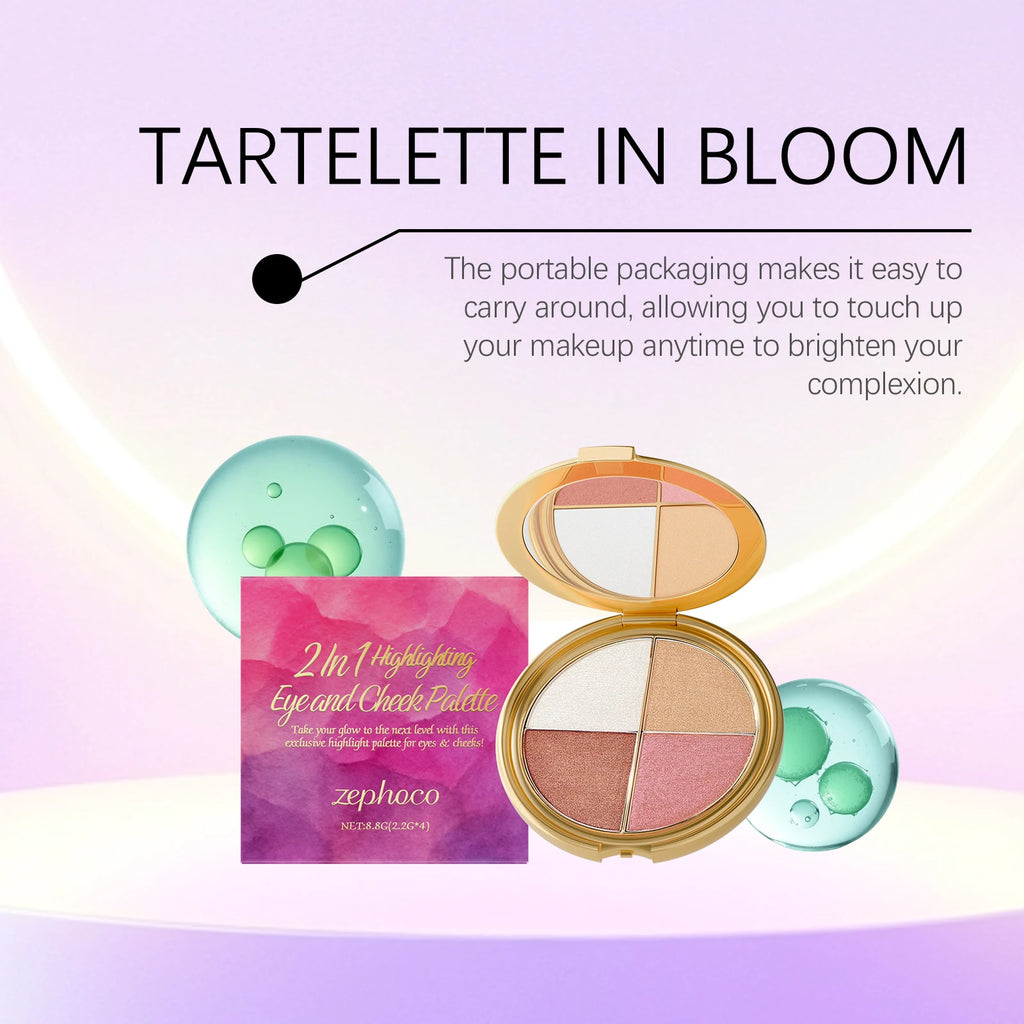 Zephoco 2In1 Highlighting Eye & Cheek Palette 4 Colors Shimmery Glow Makeup Palette For Face Eyes Daily Party Makeup mbzr