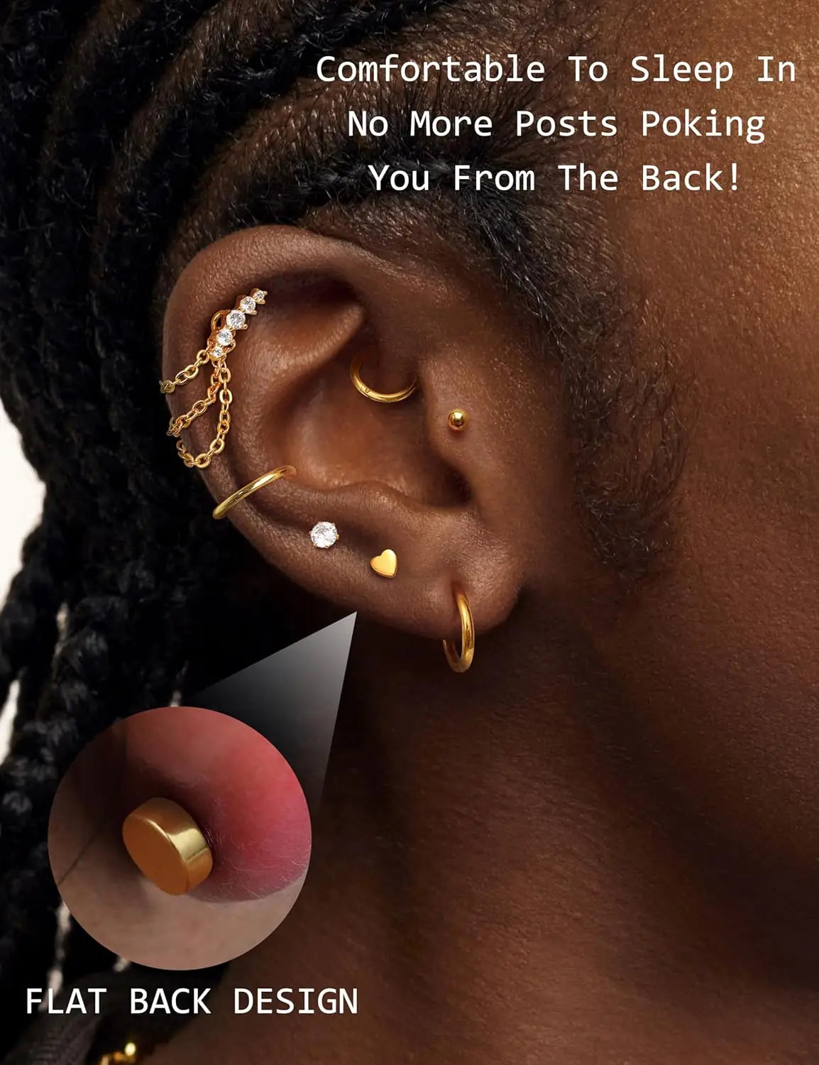 33Pcs 20G Cartilage Earrings Set for Women Men Surgical Steel Earrings CZ Flat Back Stud Earrings Hoop Helix Piercing Jewelry