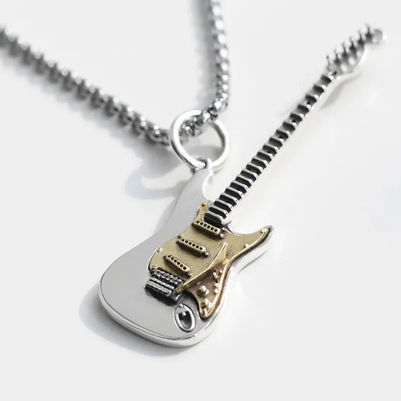 Retro Punk Music Guitar Necklace for Men Personalized Gothic Pendant Fashion Hip Hop Rock Singer Jewelry Gift mbzr