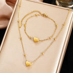 Stainless Steel Stereoscopic Heart Pendant Necklace Bracelet Jewelry Set Simple Fashion Commuter For Women Jewelry Gift