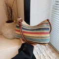 Women's Striped Woven Straw Tote Bag - Lightweight Large Capacity with Detachable Coin Purse & Zip Closure for Beach Vacation mbzr