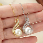 OXTAO Natural Freshwater Pearl Infinity Pendant Necklace Engagement Wedding Anniversary Jewelry Gifts Moissanite Charm Necklaces with Certified