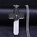 1pc Stainless Steel Cross Pendant Engraved Bible Necklace For Men Women Catholic Prayer Lucky Amulet Jewelry