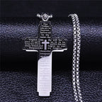 1pc Stainless Steel Cross Pendant Engraved Bible Necklace For Men Women Catholic Prayer Lucky Amulet Jewelry