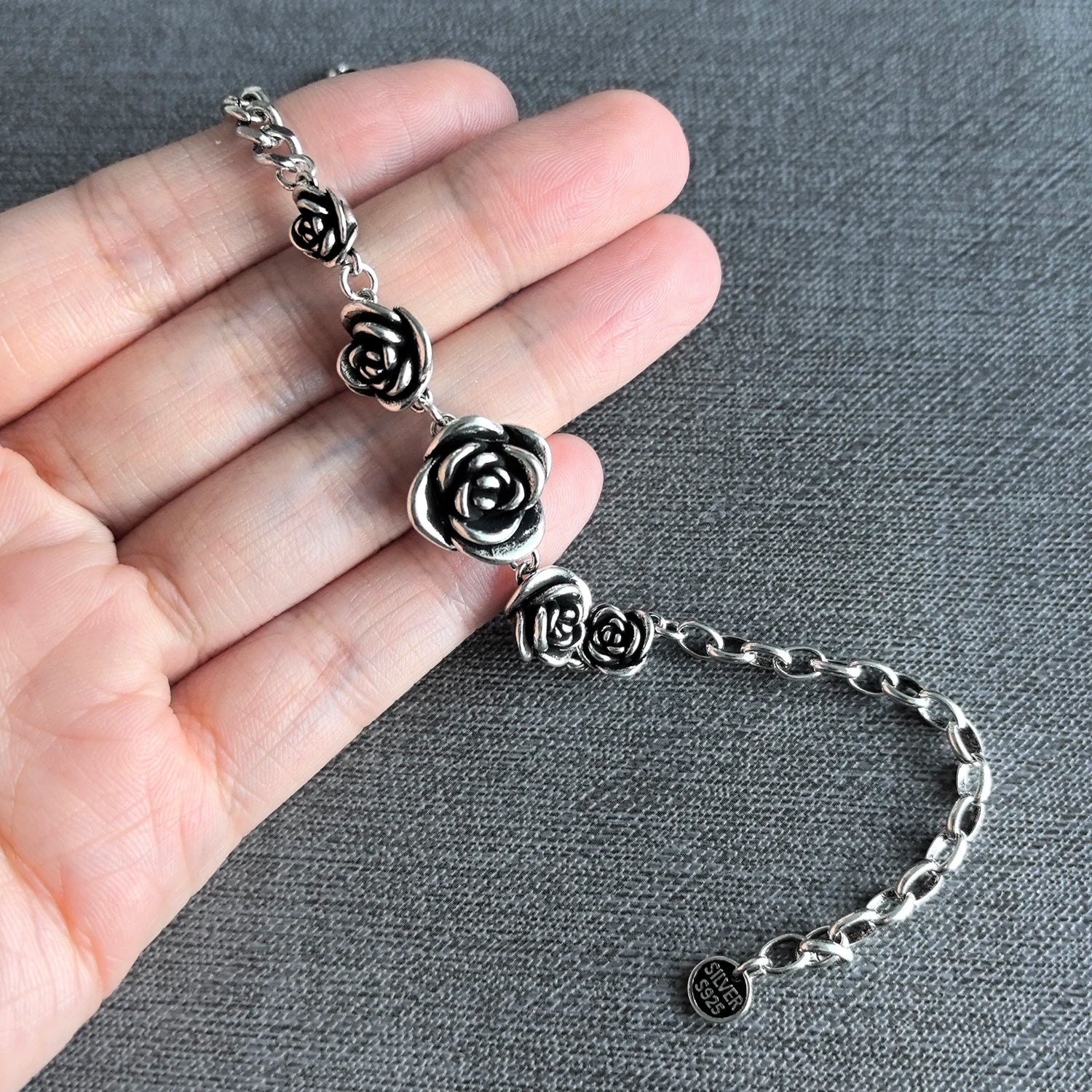 925 Sterling Silver Bracelet Rose Flower Linked Vintage Punk Adjustable Chain For Woman Girl Jewelry Gift Dropship Wholesale