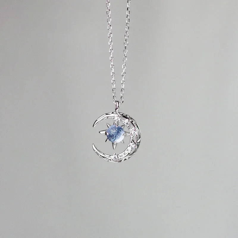 Simple Delicate Elegant Fashion Dream Star Sun Moon Moonstone Necklace Female Collar Chain Wedding Party Pendant NecklaceJewelry