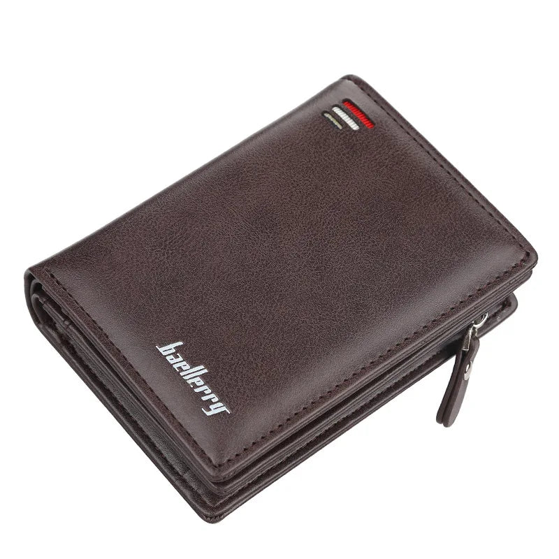 Brand Men PU Leather short Wallet With Zipper Coin Pocket Vintage Big Capacity Male Short Money Purse Card Holder New