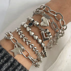 Solid Silver Heart Chain Bracelet Women Vintage Handmade Gift