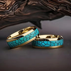 Fashion men's and women's titanium steel gold-plated imitation turquoise inlaid wedding ring, using 316L stainless steel single ring design, Christmas, Valentine's Day, Father's Day and Mother's Day gifts