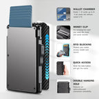 Men's Minimalist Pop Up Wallet, RFID Blocking Slim Card Holder with Money Clip & ID Window, Holds 9-13 Cards, Compact Smart Metal Wallet for Daily Business Travel Use mbzr