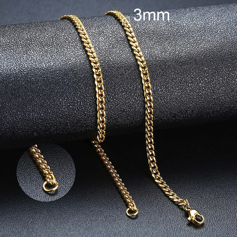 Vnox Cuban Chain Necklace Basic Stainless Steel Curb Link Chain Chokers,Vintage Gold Color Solid Metal Collar