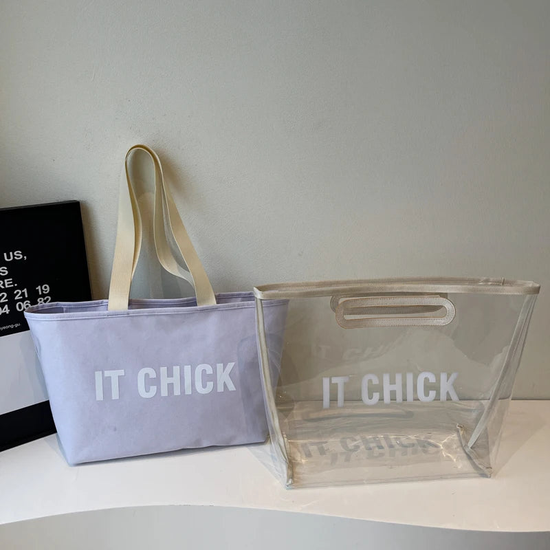 PVC Transparent Shoulder Bag Large Capacity Versatile Handbag Water Proof Multifunctional Tote Bag Summer Beach Bag