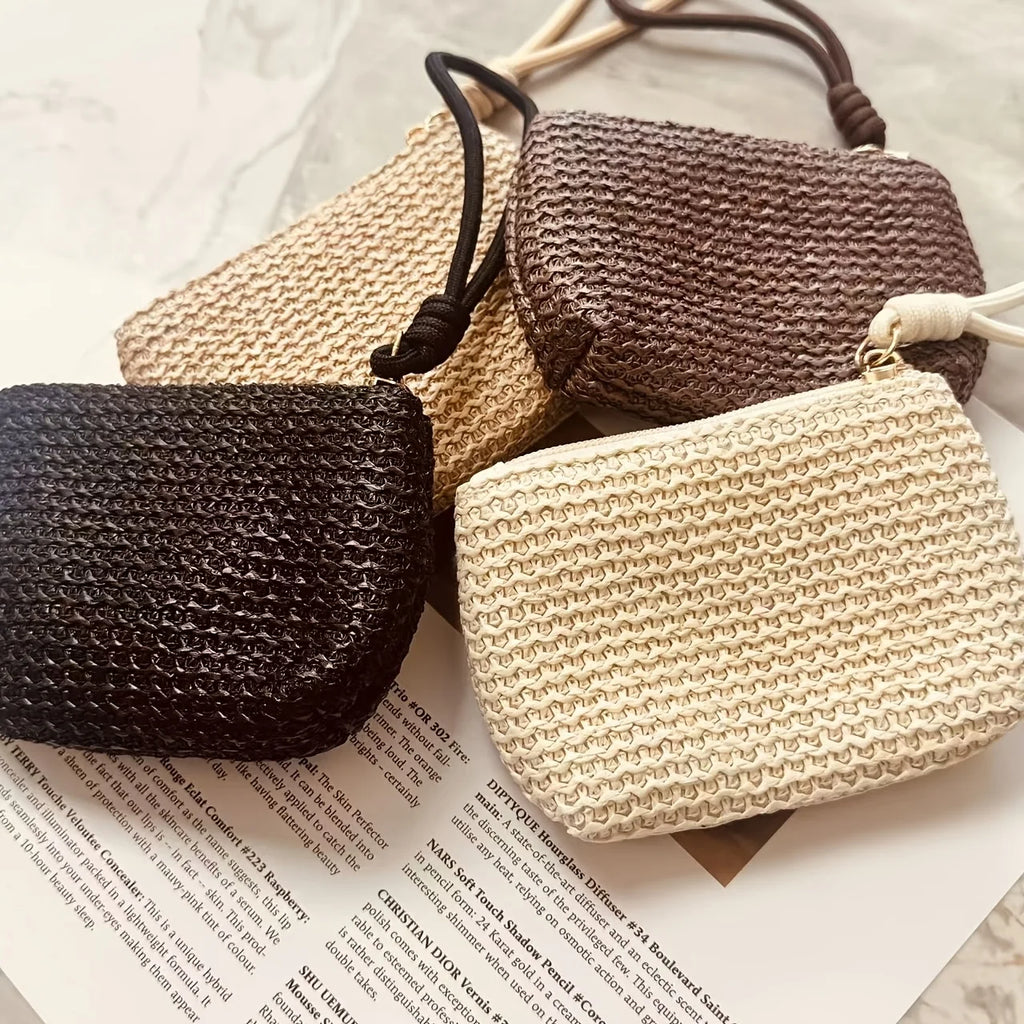 Straw Woven Mini Coin Purse – Japanese Minimalist Wrist Pouch mbzr