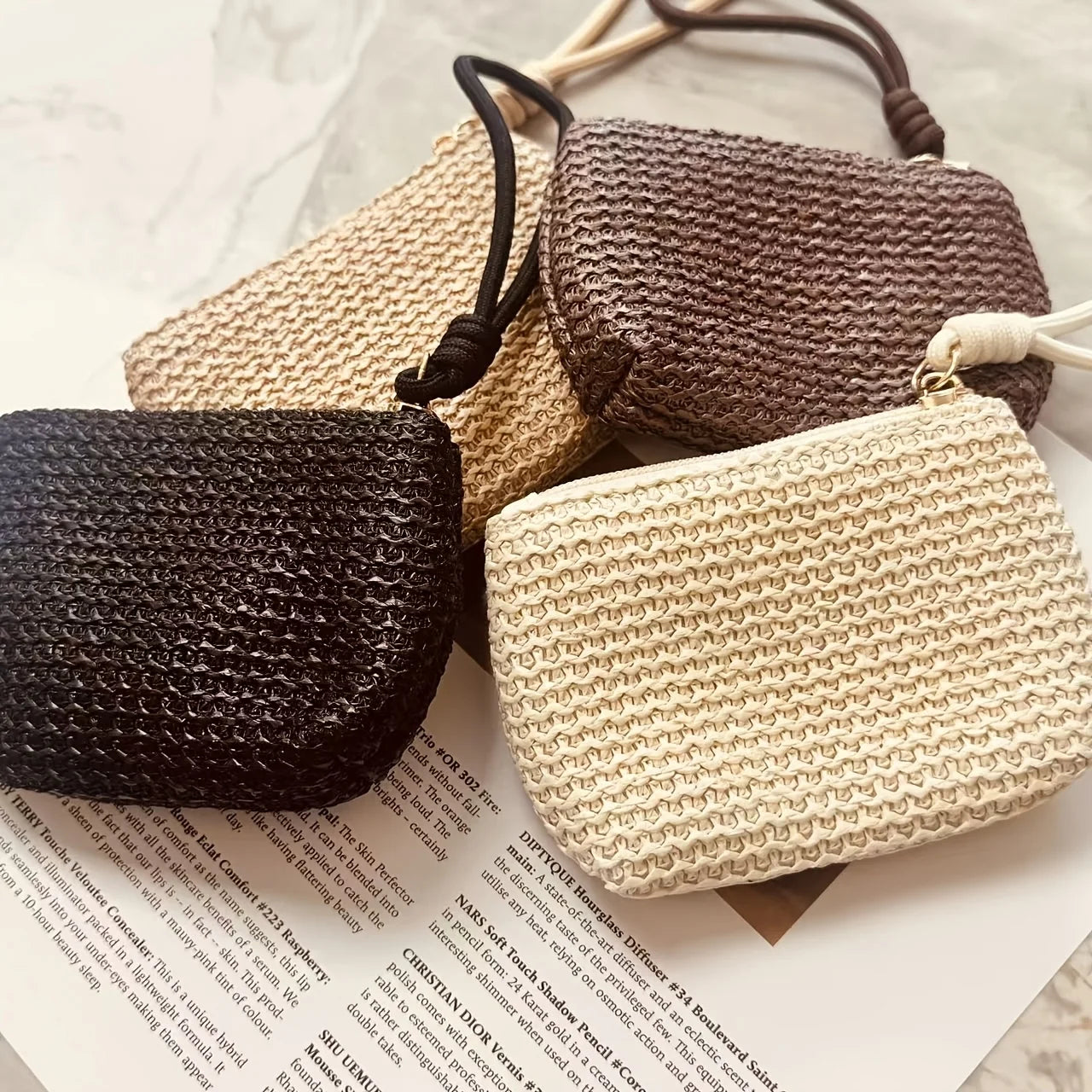 Straw Woven Mini Coin Purse – Japanese Minimalist Wrist Pouch mbzr