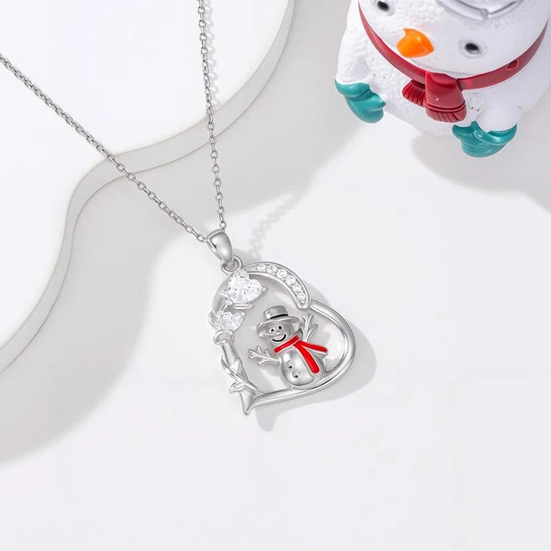 Huitan Designed Snowman Heart Pendant Necklace Red Enamel Winter Jewelry
