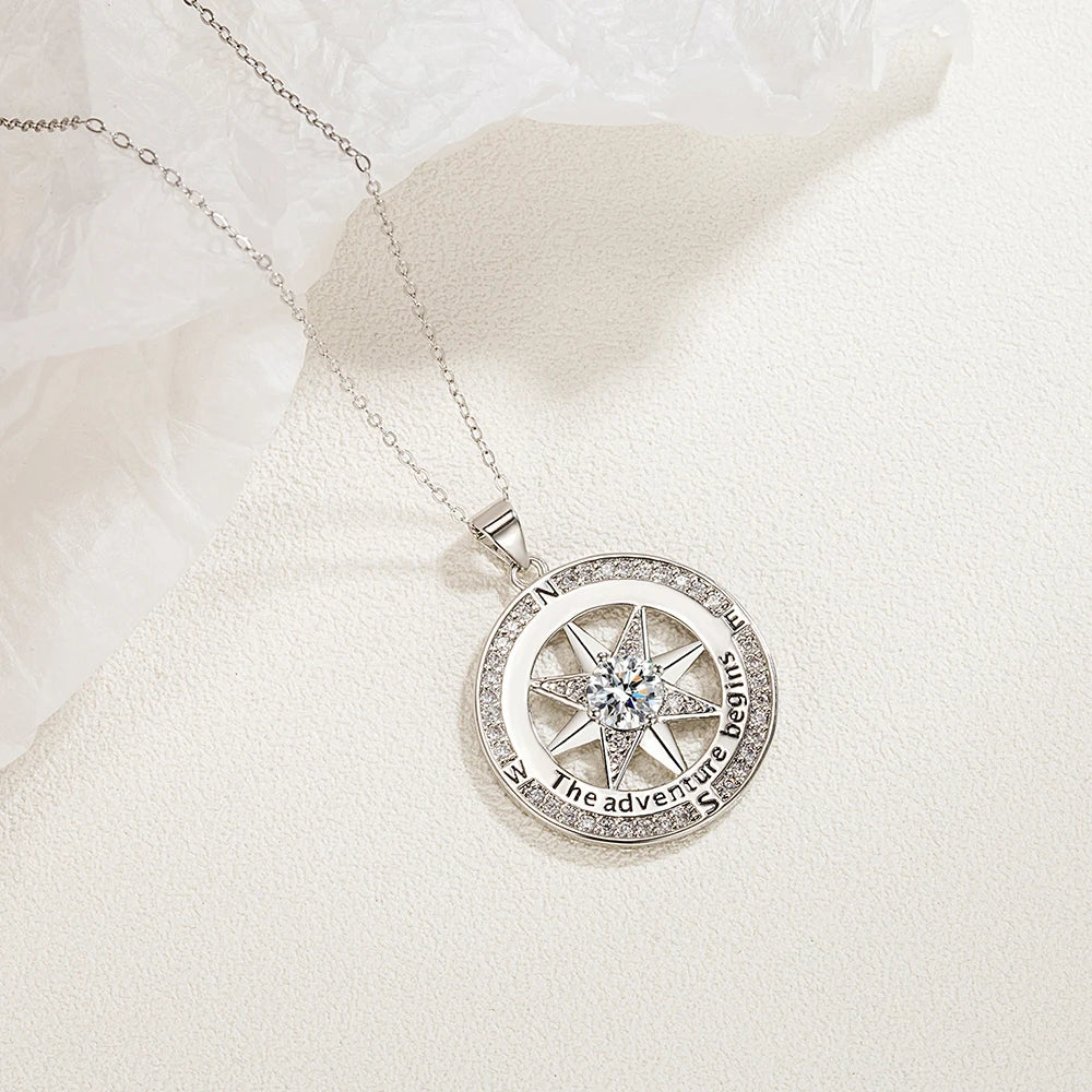 New 925 Sterling Silver Necklace Compass Necklace with Cubic Zirconia Stone for Women High Quality Jewelrys Gifts Stock in USA mbzr