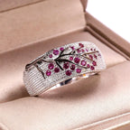 S925 Silver Plated Plum Blossom Ring for Women Classic Stainless Steel Diamond Inlay Oil Drawing Lady's Jewelry Size 6-11
