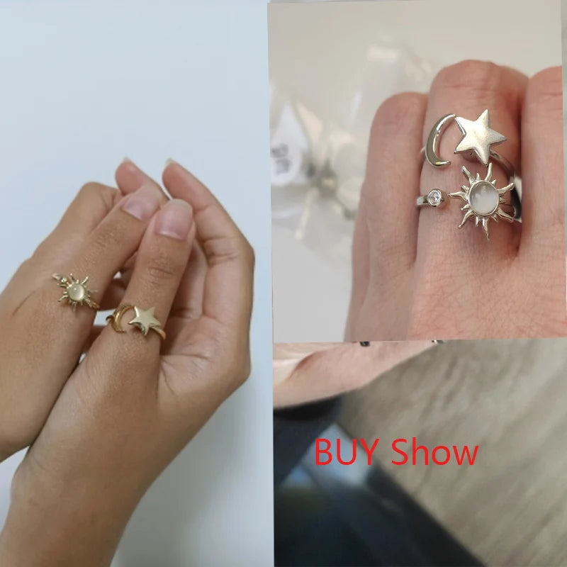 Anti Stress Anxiety Fidget Rings for Women Satinless Steel Spinner Sunflower Sun Star Ring Trendy Jewelry