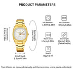 YaLaLuSi Vintage Tonneau Square White Dial Women Watch Day Date Display Brushed Solid Link Gold Bracelet Quiet Luxury Waterproof Ladies Quartz Wristwatch For Office Daily Commute