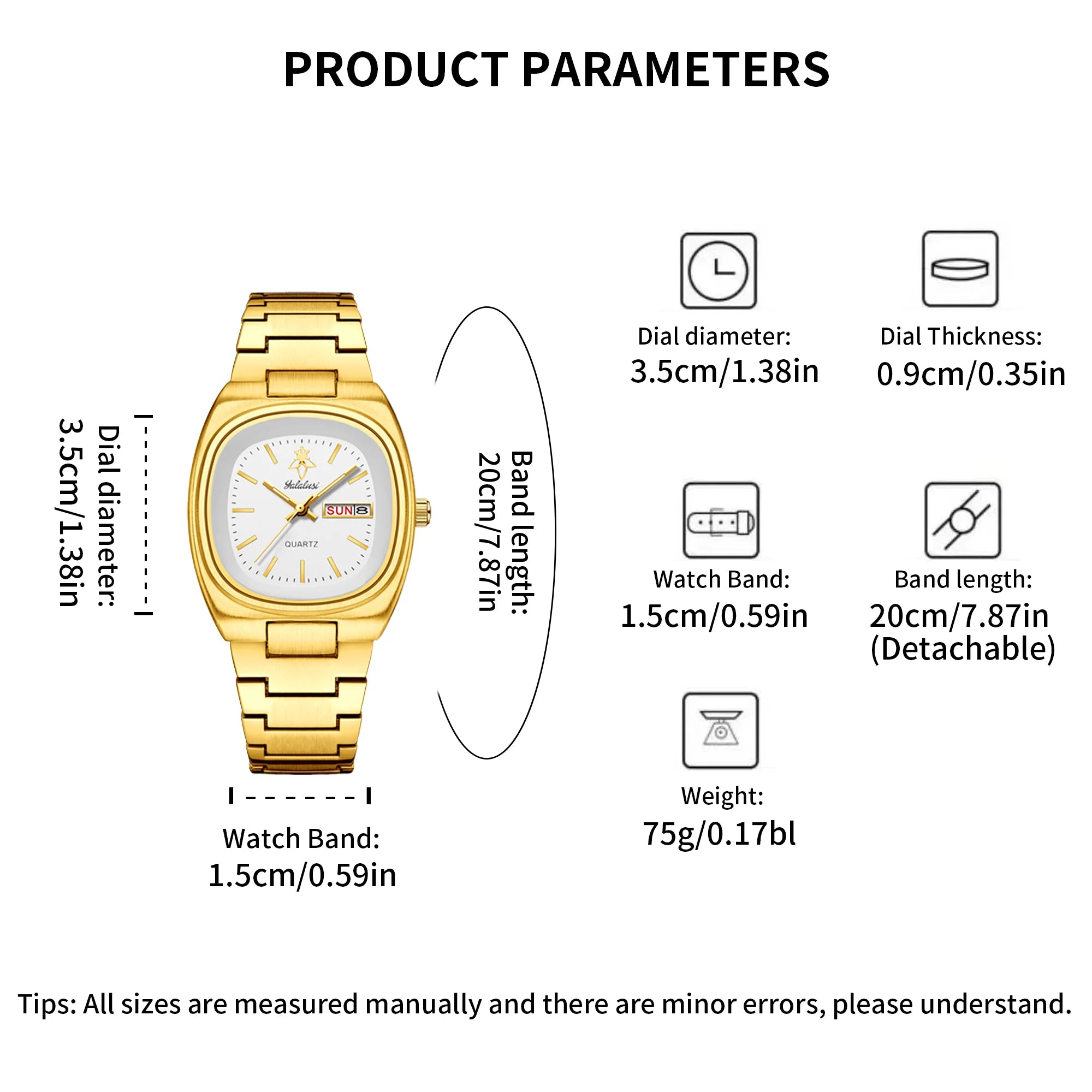 YaLaLuSi Vintage Tonneau Square White Dial Women Watch Day Date Display Brushed Solid Link Gold Bracelet Quiet Luxury Waterproof Ladies Quartz Wristwatch For Office Daily Commute