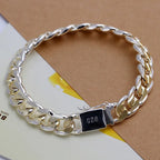 Men Women Solid Link Charm Bracelet S925 Sterling Silver Hypoallergenic Never Fade Minimalist Luxury Fine Jewelry Gift For Wedding Anniversary Birthday Party Wholesale