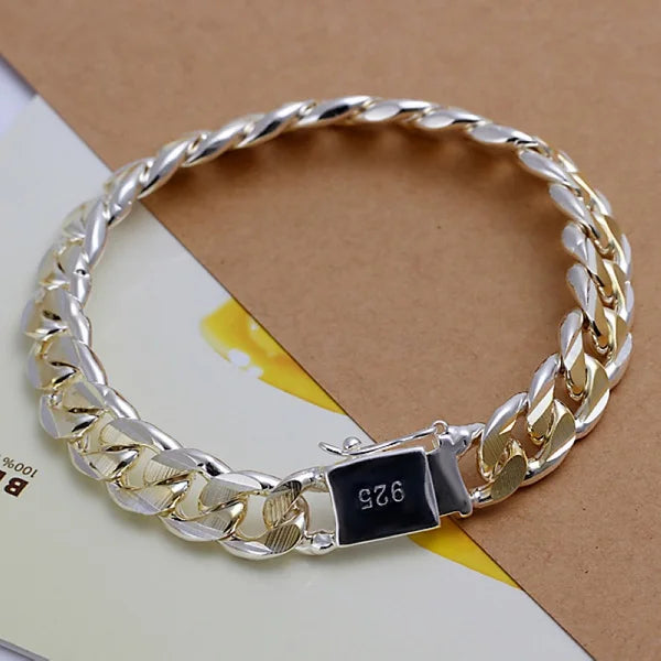 Men Women Solid Link Charm Bracelet S925 Sterling Silver Hypoallergenic Never Fade Minimalist Luxury Fine Jewelry Gift For Wedding Anniversary Birthday Party Wholesale