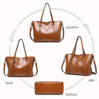 Women's Vintage Faux Leather Bucket Tote Bag & Satchel