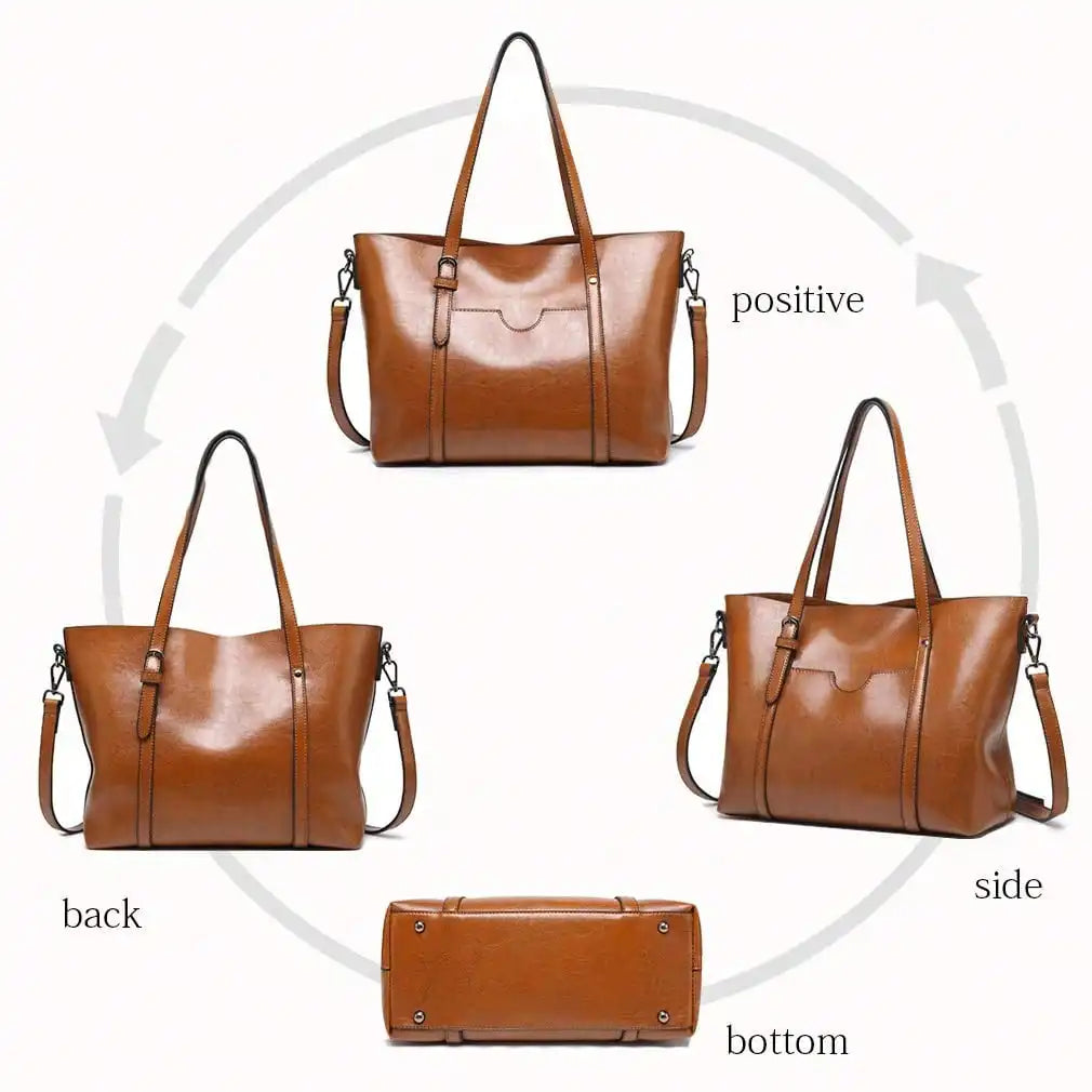 Women's Vintage Faux Leather Bucket Tote Bag & Satchel