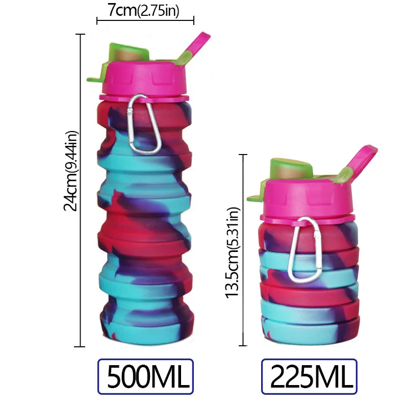 Outdoor Sports Silicone Foldable Water Bottle For Camouflage Creative Travel Reusable Leakproof Water Bottle With Carabiner mbzr